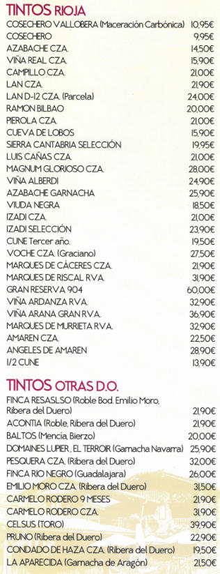 Restaurantes en Santurtzi y Valle de Villaverde tintos